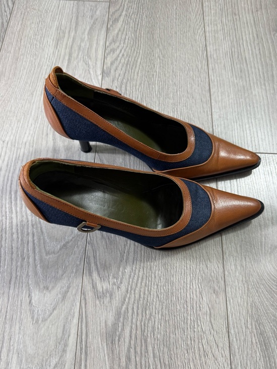 Vintage Y2K Kenzo Leather Denim Pointed Toe Heels - Picture 3 of 14